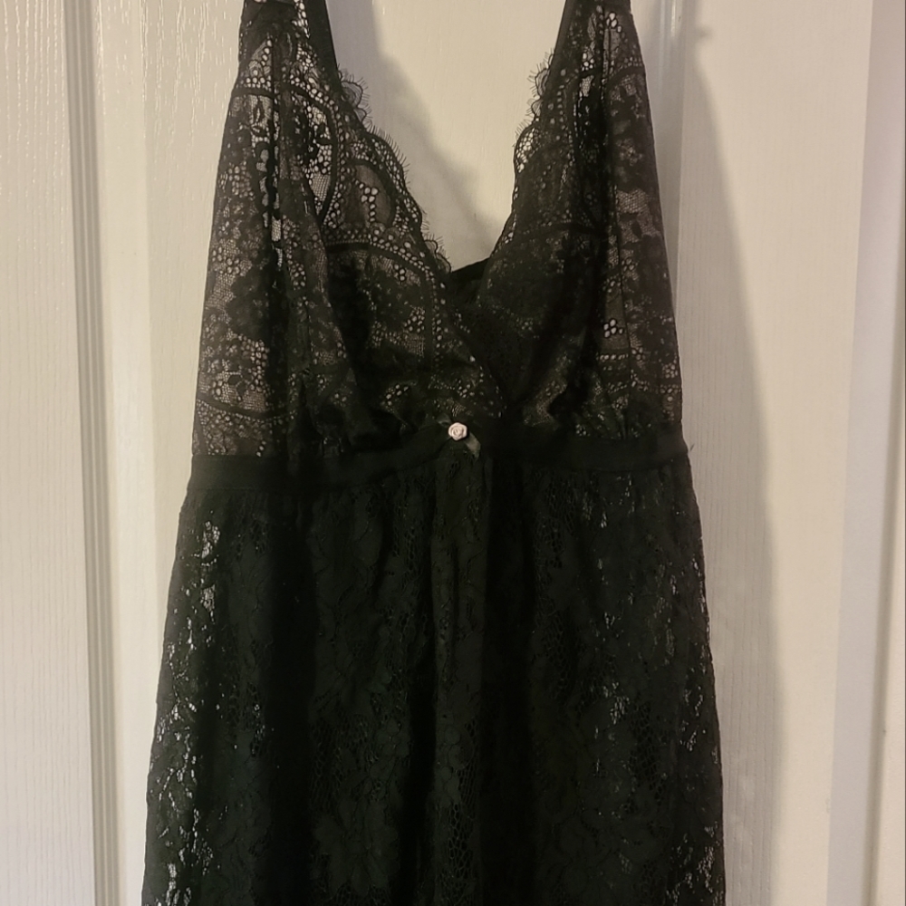 Sexy Black Cacique (Lane Bryant) Chemise/Baby Doll & Thong 26/28 NWT